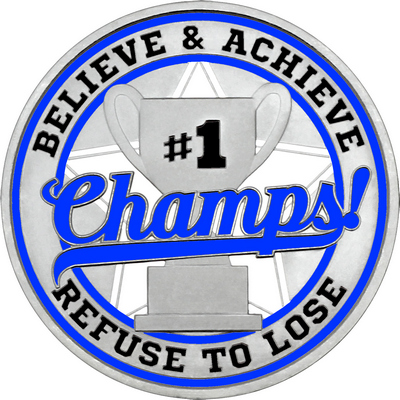 Royal Blue "Champs!" with Royal Blue Outer Circular Borders